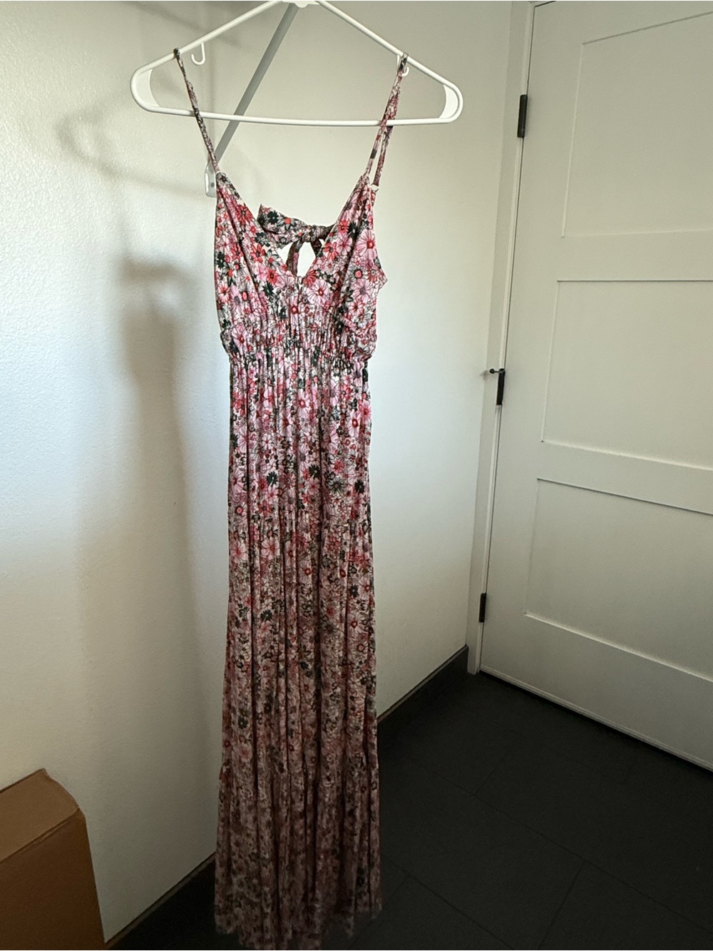 Angie Pink Floral Maxi Dress with Tie-Back Detail